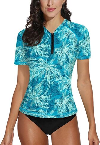 BesserBay Women’s Rash Guard UPF 50+ Zip Short Sleeve Quick Dry Swim Shirt Swimsuit Tops in Saudi Arabia