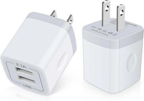 شاحن حائط USB مزدوج، 2 حزمة 2.4 أمبير مقبس حائط USB مزدوج iPhone شاحن سريع كتلة صندوق محول الطوب لهاتف iPhone 16 15 14 13 12 11 Pro Max XS X 8 Plus، Samsung Galaxy S24 S23 A53 A73 S22 S21 Note20 Ultra in Kuwait