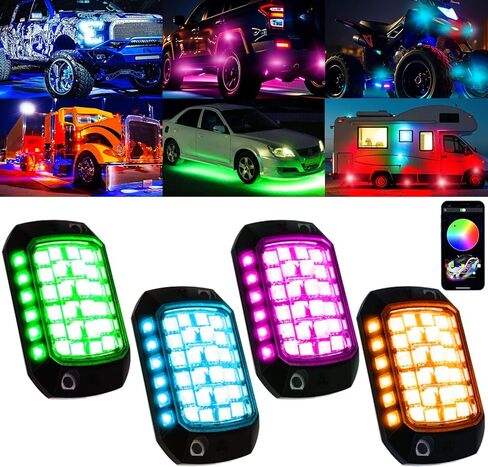 Rock Lights for Trucks, 36LED Full Angle RGB Led Rock Lights with APP/RF Control Flashing Music Mode, Multicolor Waterproof Underglow Led Lights Exterior Wheel Light for Truck UTV ATV Jeep SUV (4pcs) in Saudi Arabia