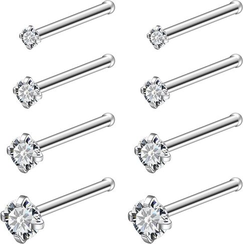 Ruifan ASTM F136 Titanium Nose Rings 18G 20G 22G Clear Round Cubic Zirconia Nose Studs Ring Screw L-Shaped Bone Hypoallergenic Body Piercing Jewelry for Women 1.5mm 2mm 2.5mm 3mm 8PCS in Saudi Arabia