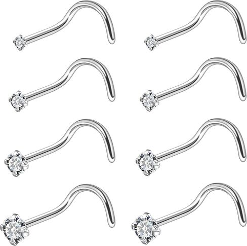 Ruifan ASTM F136 Titanium Nose Rings 18G 20G 22G Clear Round Cubic Zirconia Nose Studs Ring Screw L-Shaped Bone Hypoallergenic Body Piercing Jewelry for Women 1.5mm 2mm 2.5mm 3mm 8PCS in Saudi Arabia
