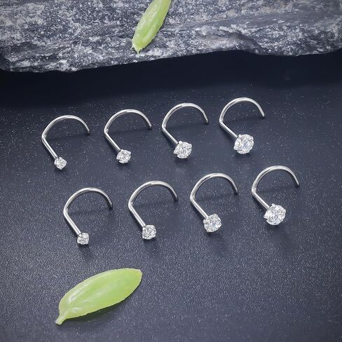 Ruifan ASTM F136 Titanium Nose Rings 18G 20G 22G Clear Round Cubic Zirconia Nose Studs Ring Screw L-Shaped Bone Hypoallergenic Body Piercing Jewelry for Women 1.5mm 2mm 2.5mm 3mm 8PCS in Saudi Arabia