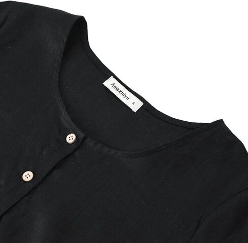 Amazhiyu Women's 100% Linen Square Neck Blouse Short Sleeve Button Down Crop Tops in Saudi Arabia