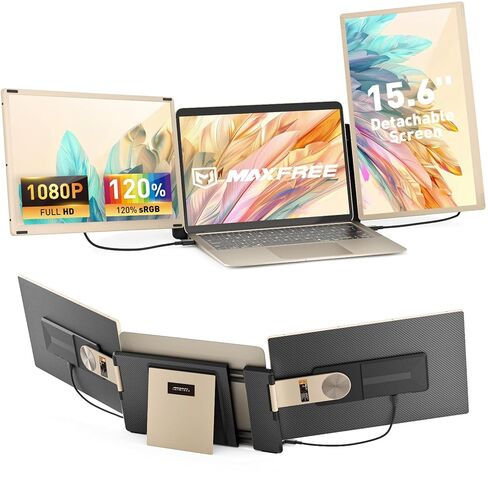 Laptop Screen Extender, 15.6" Triple Laptop Monitor Extender, FHD 1080P Detachable Portable Monitor for Laptop, USB-C/Type-C Plug&Play, Compatible with Mac/Android/Wins in Kuwait