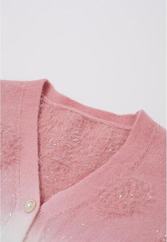 CHICWISH Women Cute Ombre Fuzzy Heart Button Down Cardigan V Neck Long Sleeve Soft Valentines Knit Sweater Coat Pink in Saudi Arabia