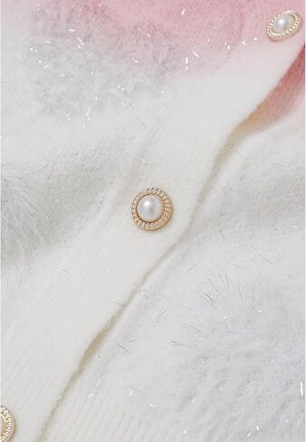 CHICWISH Women Cute Ombre Fuzzy Heart Button Down Cardigan V Neck Long Sleeve Soft Valentines Knit Sweater Coat Pink in Saudi Arabia