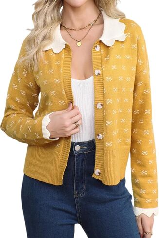 Ladyful Cardigan Sweater for Women Peter Pan Collar Button Up Long Sleeve Lightweight Open Front Spring Cute Knit Outfits in Saudi Arabia