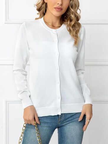 Women's Long Sleeve Sweaters Button Down Crew Neck Classic Sweater Knit Cardigan in Saudi Arabia