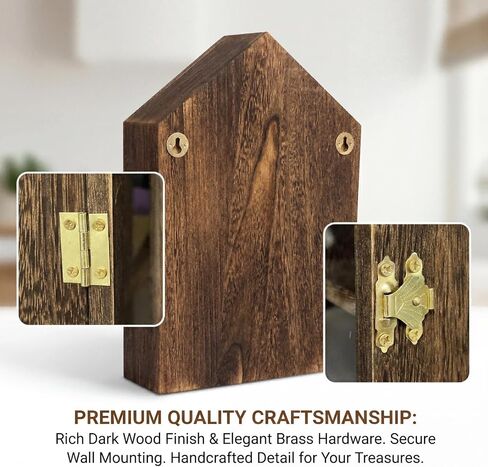 Trinket Shelf Display with Door (Set of 3), Solid Wood Knick Knack Shelf for Wall, House Shaped Curio Display Case Shadow Box for Miniatures, Crystals, Rocks & Collectibles (Brown) in Saudi Arabia
