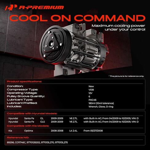 A-Premium Air Conditioner AC Compressor with Clutch Compatible with Kia Optima 2008 2.4L & Hyundai Santa Fe 2009 2.7L in Saudi Arabia