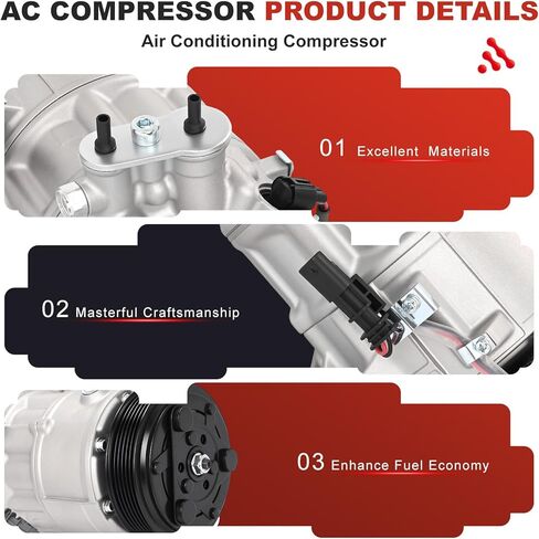 AC Compressor for Buick/Chevrolet/Cadillac/GMC 2013-2022 (3.6L V6, 2.0L/2.5L L4) | OE Replaces 22931654,23229830,84308629,68322 | A/C Compressor & Component Kit | Restores Powerful Cooling in Kuwait