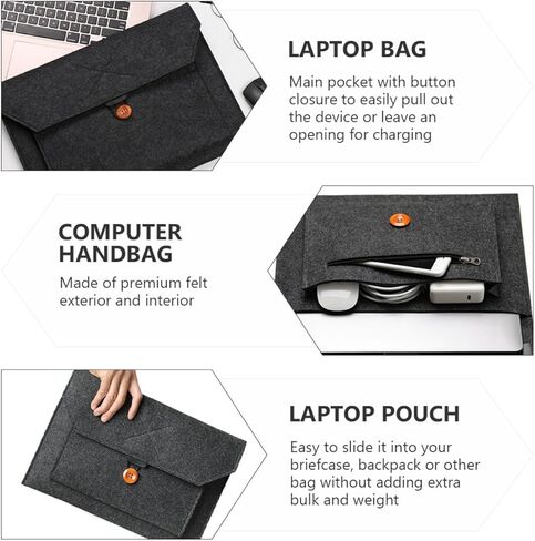 BESPORTBLE 15-inch Felt Laptop Sleeve Business Carrying Bag, Black Notebook Pouch for Travel and Office Use, Protective Computer Case with Lightweight Felt Material in Kuwait