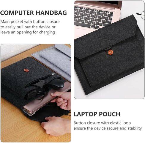 BESPORTBLE 15-inch Felt Laptop Sleeve Business Carrying Bag, Black Notebook Pouch for Travel and Office Use, Protective Computer Case with Lightweight Felt Material in Kuwait
