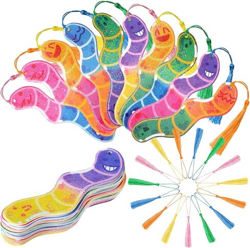 Ctosree 100 Pack Worm Bookmarks Bulk 50 Pcs Holographic Glitter Gummy Bookworm Bookmark and 50 Pcs Tassel for Book Lovers Bookworm Fun Book Marks for Reading Adults Funny Gift Party Favor in Saudi Arabia