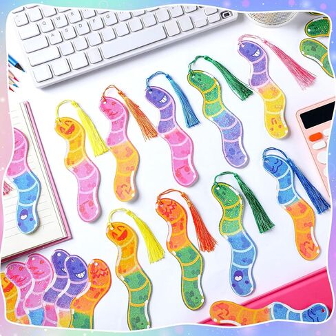 Ctosree 100 Pack Worm Bookmarks Bulk 50 Pcs Holographic Glitter Gummy Bookworm Bookmark and 50 Pcs Tassel for Book Lovers Bookworm Fun Book Marks for Reading Adults Funny Gift Party Favor in Saudi Arabia