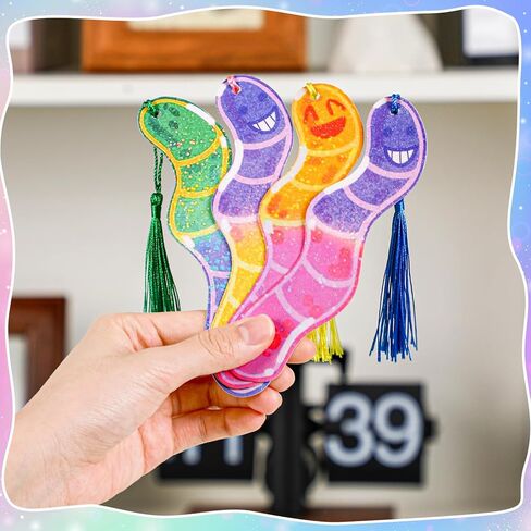 Ctosree 100 Pack Worm Bookmarks Bulk 50 Pcs Holographic Glitter Gummy Bookworm Bookmark and 50 Pcs Tassel for Book Lovers Bookworm Fun Book Marks for Reading Adults Funny Gift Party Favor in Saudi Arabia