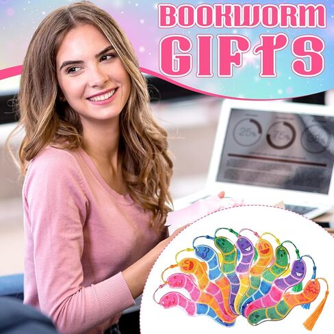 Ctosree 100 Pack Worm Bookmarks Bulk 50 Pcs Holographic Glitter Gummy Bookworm Bookmark and 50 Pcs Tassel for Book Lovers Bookworm Fun Book Marks for Reading Adults Funny Gift Party Favor in Saudi Arabia