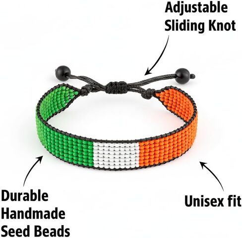 FAHARI Ireland Flag Bracelet: Handmade Adjustable Beaded & Durable Jewelry in Kuwait