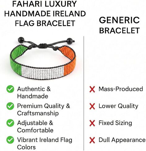FAHARI Ireland Flag Bracelet: Handmade Adjustable Beaded & Durable Jewelry in Kuwait