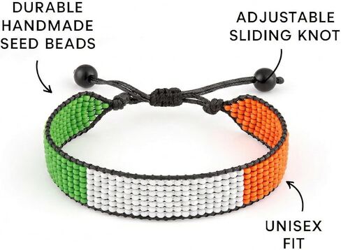 FAHARI Ireland Flag Bracelet: Handmade Adjustable Beaded & Durable Jewelry in Kuwait