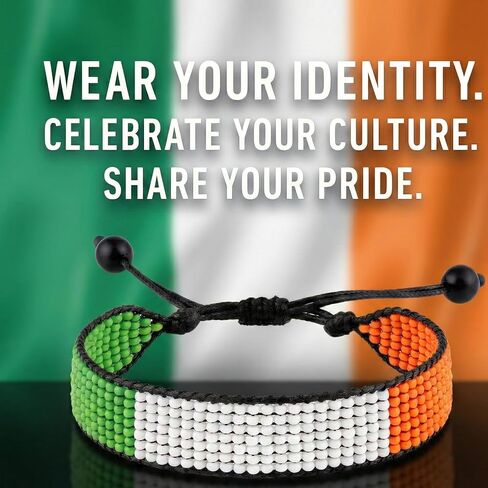 FAHARI Ireland Flag Bracelet: Handmade Adjustable Beaded & Durable Jewelry in Kuwait