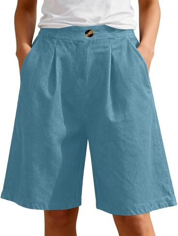 Jean Bermuda Shorts for Women with Pockets Elastic High Waisted Stretchy Denim Knee Length Summer Travel Work Vacation in Saudi Arabia