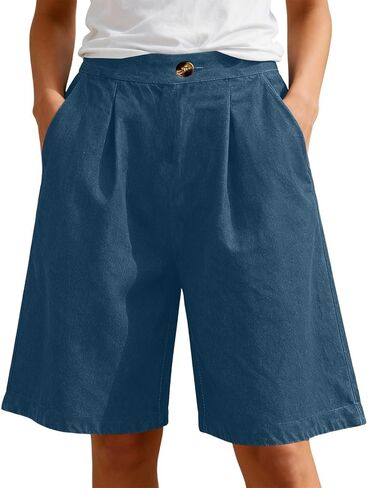 Jean Bermuda Shorts for Women with Pockets Elastic High Waisted Stretchy Denim Knee Length Summer Travel Work Vacation in Saudi Arabia