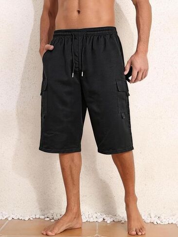 Men's Cargo Shorts with Drawstring, Multi-Pocket Soft Casual Work Shorts for Outdoor Sports, All-Season Wear in Saudi Arabia