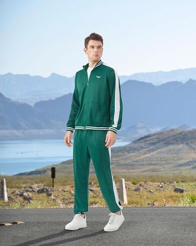 Deaboat Men's 80s Tracksuit - Retro 90s Outfit for Men Windbreaker Zip Jacket & Jogger Pants 2 Piece Vintage Sportswear in Saudi Arabia