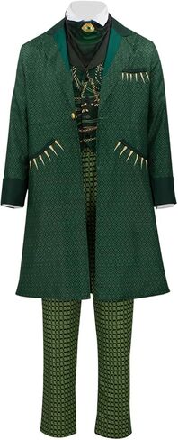 Men Wizard Costume Full Set Coat Cravat Checkered Pants Halloween Party Dress Up Outfit Emerald Green in Saudi Arabia