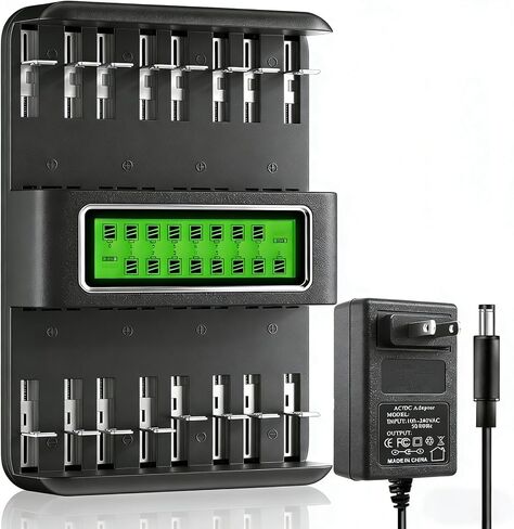 AA AAA C D Battery Charger 16 Bay with AA Battery 4 Pack,AAA Battery 4 Pack,C Battery 2 Pack and D Battery 2 Pack,Suitable for All 1.2v Ni-MH Household Batteries in Kuwait