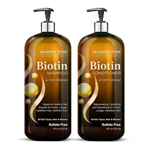 MAJESTIC PURE Biotin Shampoo and Conditioner Set with DHT Blocker Complex - Hydrating, Nourishing & Supporting Healthy Hair Growth, Sulfate Free, for Men & Women - 16 fl oz each in Kuwait