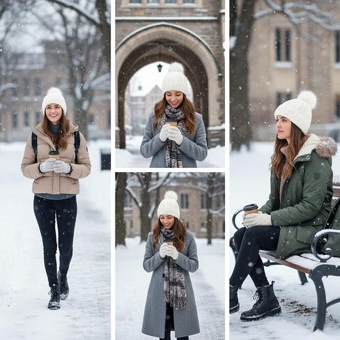 3pcs Satin Lined Winter Hat with Pompom, Unisex Silk Inside Beanie Hats Bulk Cable Knit Chunky Skull Cap in Kuwait