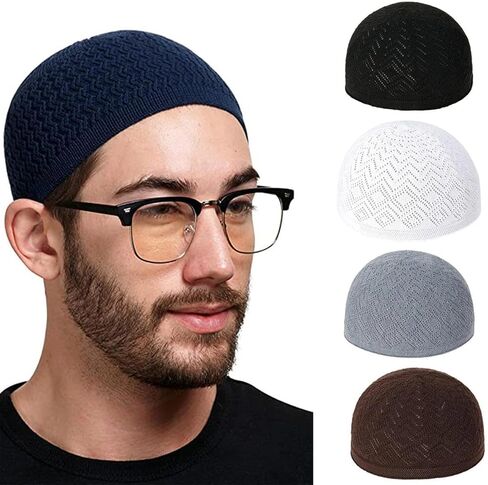 5Pcs Arab Muslim Hat, Openwork Knitted Breathable Traditional Prayer Cap, Suitable for Both Men and Women Multicolor in Saudi Arabia
