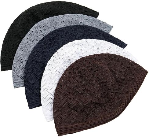 5Pcs Arab Muslim Hat, Openwork Knitted Breathable Traditional Prayer Cap, Suitable for Both Men and Women Multicolor in Saudi Arabia