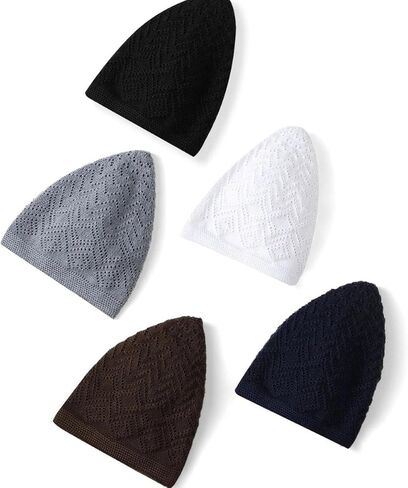5Pcs Arab Muslim Hat, Openwork Knitted Breathable Traditional Prayer Cap, Suitable for Both Men and Women Multicolor in Saudi Arabia