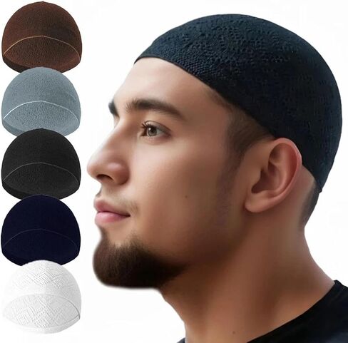 5Pcs Arab Muslim Hat, Openwork Knitted Breathable Traditional Prayer Cap, Suitable for Both Men and Women Multicolor in Saudi Arabia