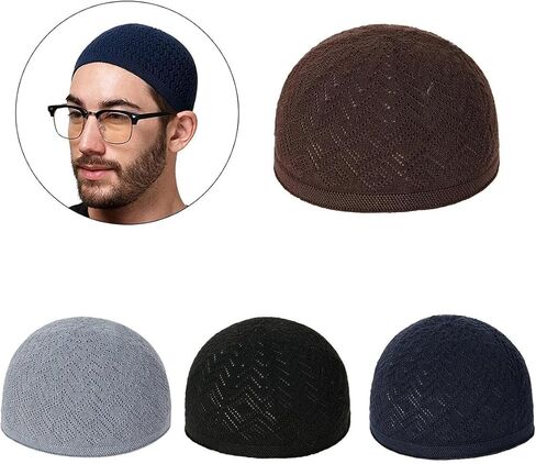 5Pcs Arab Muslim Hat, Openwork Knitted Breathable Traditional Prayer Cap, Suitable for Both Men and Women Multicolor in Saudi Arabia