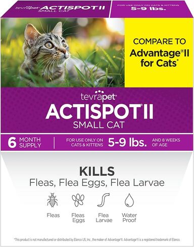TevraPet Actispot II Flea Treatment for Small and Medium Cats 5-9 lbs | 6 Doses | Powerful Prevention and Control, Clear in Kuwait