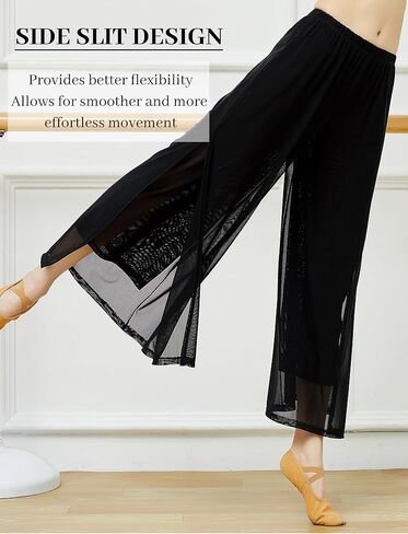 FEOYA Women's Dance Pants Flowing Elastic Waist Wide Leg Side Slit Practice Yoga Athletic Casual Pants S-XL in Saudi Arabia