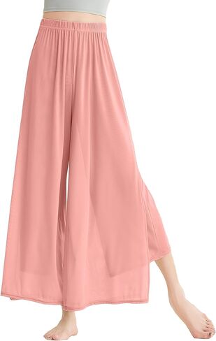 FEOYA Women's Dance Pants Flowing Elastic Waist Wide Leg Side Slit Practice Yoga Athletic Casual Pants S-XL in Saudi Arabia
