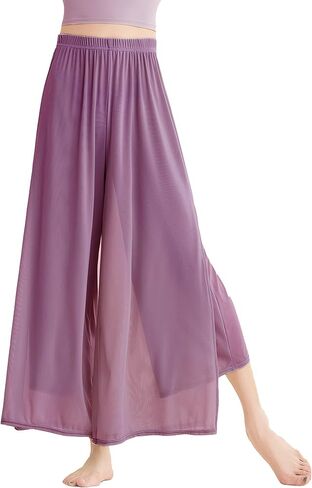 FEOYA Women's Dance Pants Flowing Elastic Waist Wide Leg Side Slit Practice Yoga Athletic Casual Pants S-XL in Saudi Arabia