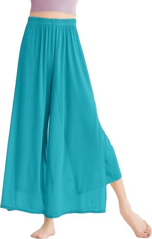 FEOYA Women's Dance Pants Flowing Elastic Waist Wide Leg Side Slit Practice Yoga Athletic Casual Pants S-XL in Saudi Arabia