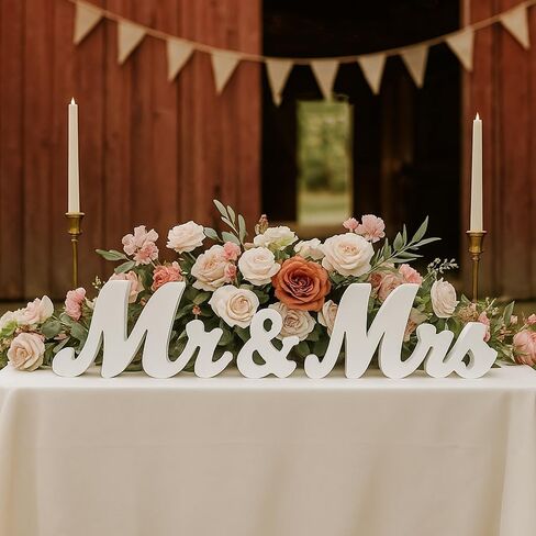 Mr & Mrs Sign for Wedding Table, Wedding Decorations for Reception, Large Wooden Letters Centerpieces Decor for Sweetheart Table, Ceremony, Anniversary, Party and Valentine's Day(White) in Saudi Arabia