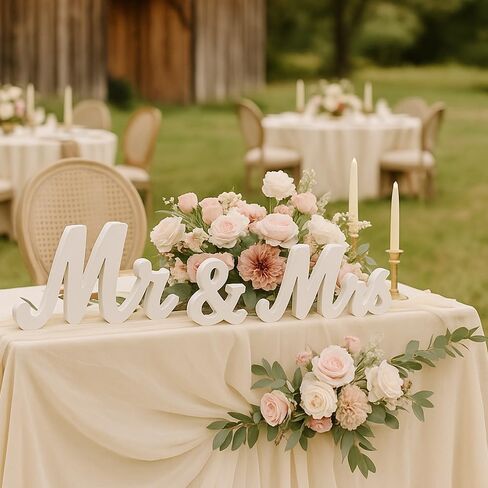 Mr & Mrs Sign for Wedding Table, Wedding Decorations for Reception, Large Wooden Letters Centerpieces Decor for Sweetheart Table, Ceremony, Anniversary, Party and Valentine's Day(White) in Saudi Arabia