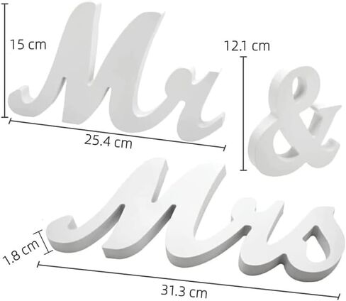 Mr & Mrs Sign for Wedding Table, Wedding Decorations for Reception, Large Wooden Letters Centerpieces Decor for Sweetheart Table, Ceremony, Anniversary, Party and Valentine's Day(White) in Saudi Arabia