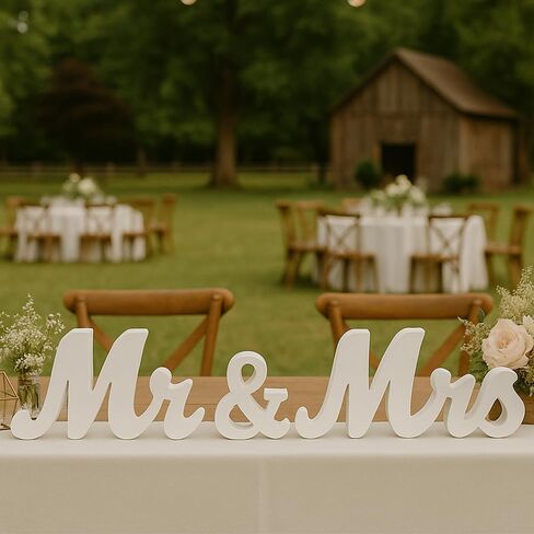 Mr & Mrs Sign for Wedding Table, Wedding Decorations for Reception, Large Wooden Letters Centerpieces Decor for Sweetheart Table, Ceremony, Anniversary, Party and Valentine's Day(White) in Saudi Arabia