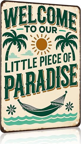FunnySign Welcome to Our Little Piece of Paradise Vintage Tin Sign for Outdoor Porch Patio Garden Bar Decor 8x12 Inch(3991) in Saudi Arabia