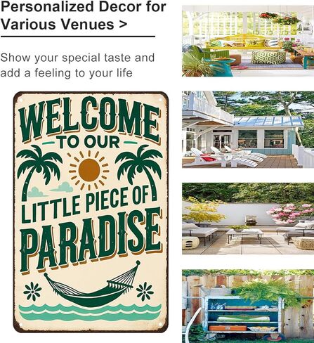 FunnySign Welcome to Our Little Piece of Paradise Vintage Tin Sign for Outdoor Porch Patio Garden Bar Decor 8x12 Inch(3991) in Saudi Arabia
