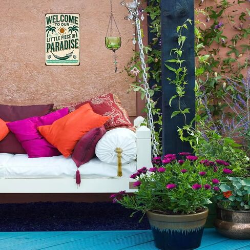 FunnySign Welcome to Our Little Piece of Paradise Vintage Tin Sign for Outdoor Porch Patio Garden Bar Decor 8x12 Inch(3991) in Saudi Arabia